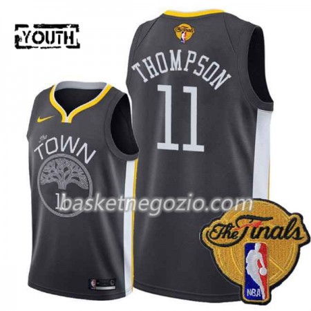 Canotte Bambino Golden State Warriors Klay Thompson 11 Black Town 2018 NBA Finals Patch Nike Swingman